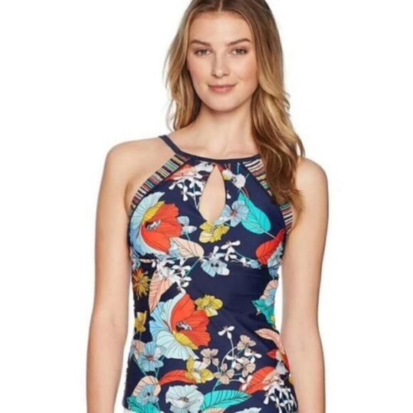 NWT Ellen Tracy Floral Tankini Swim Top Size 10 - Picture 1 of 7